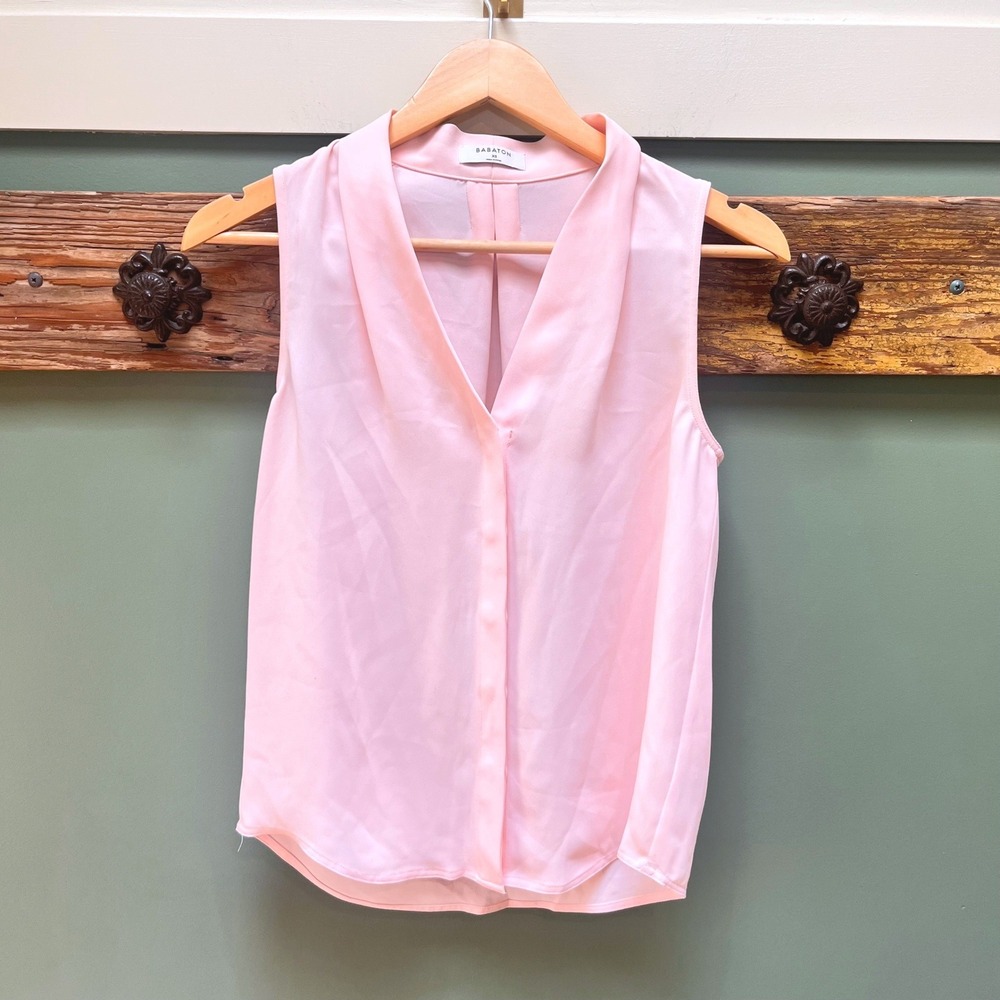 Babaton Aritzia Soft Pink Sleeveless V-Neck Shawl Collar Blouse XS